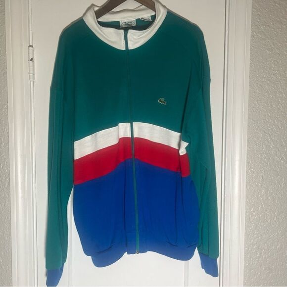 Vintage 80’s Izod Lacoste Green Acrylic Track Jacket XL Full Zip - Picture 1 of 14